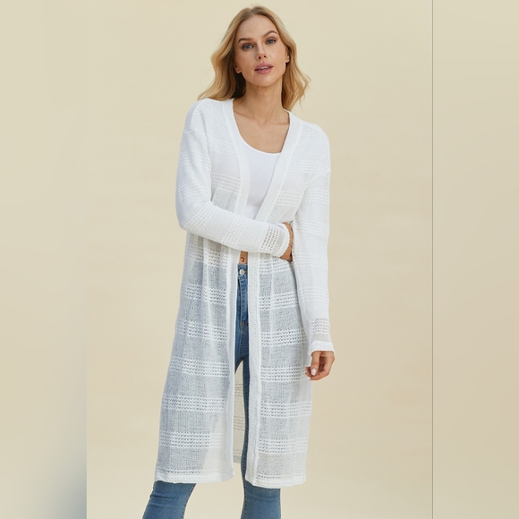 Double Take Full Size Open Front Longline Cardigan - Picture 3 of 11